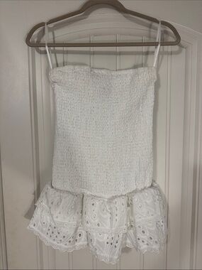 EDIKTED White Smocked Eyelet Mini Dress
